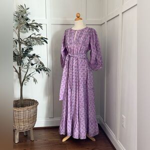 Boho Block Print Maxi Dress with belt. Size L